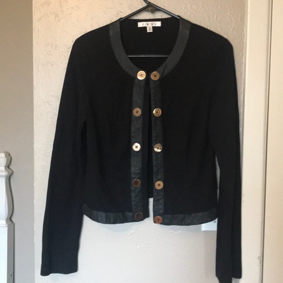 Cabi Leather trimmed Gold Button Jacket - Picture 1 of 4